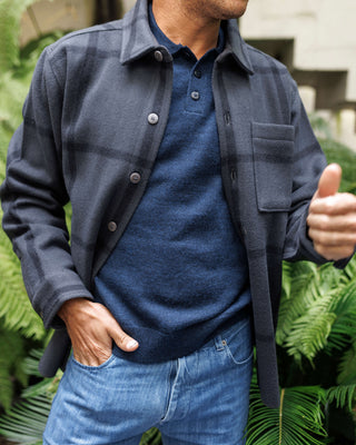 Achor Organic Merino Wool Long Sleeve Polo / Deep Blue Indigo