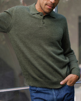 Achor Organic Merino Wool Long Sleeve Polo / Forest Green Pine