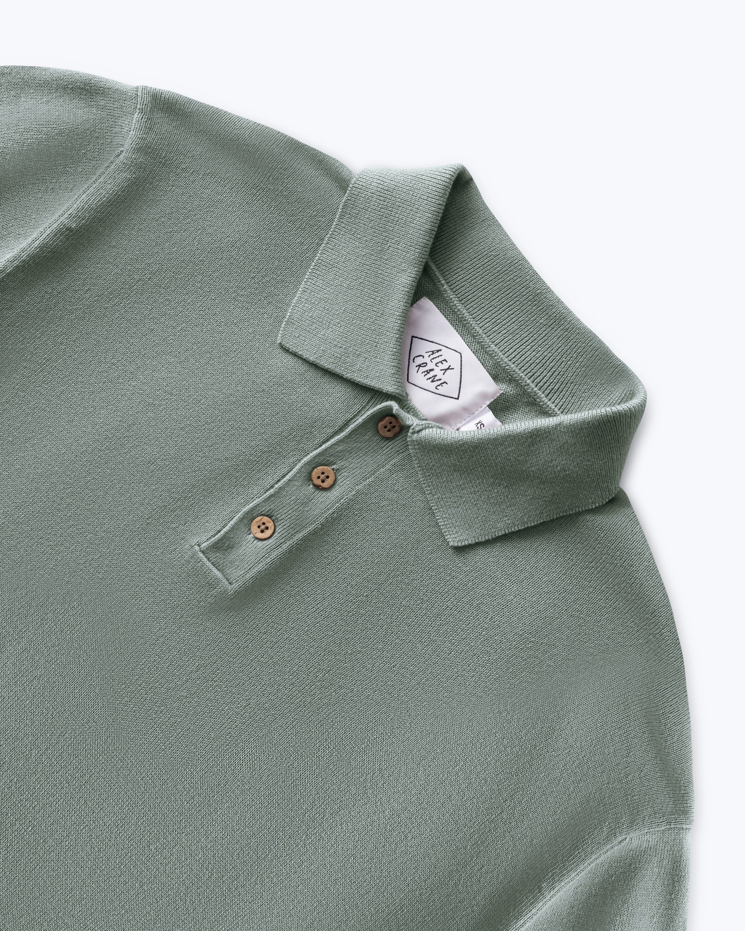 Feather Organic Cotton Knit Long Sleeve Polo / Faded Green