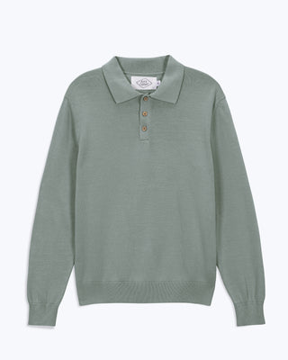 Feather Organic Cotton Knit Long Sleeve Polo / Faded Green