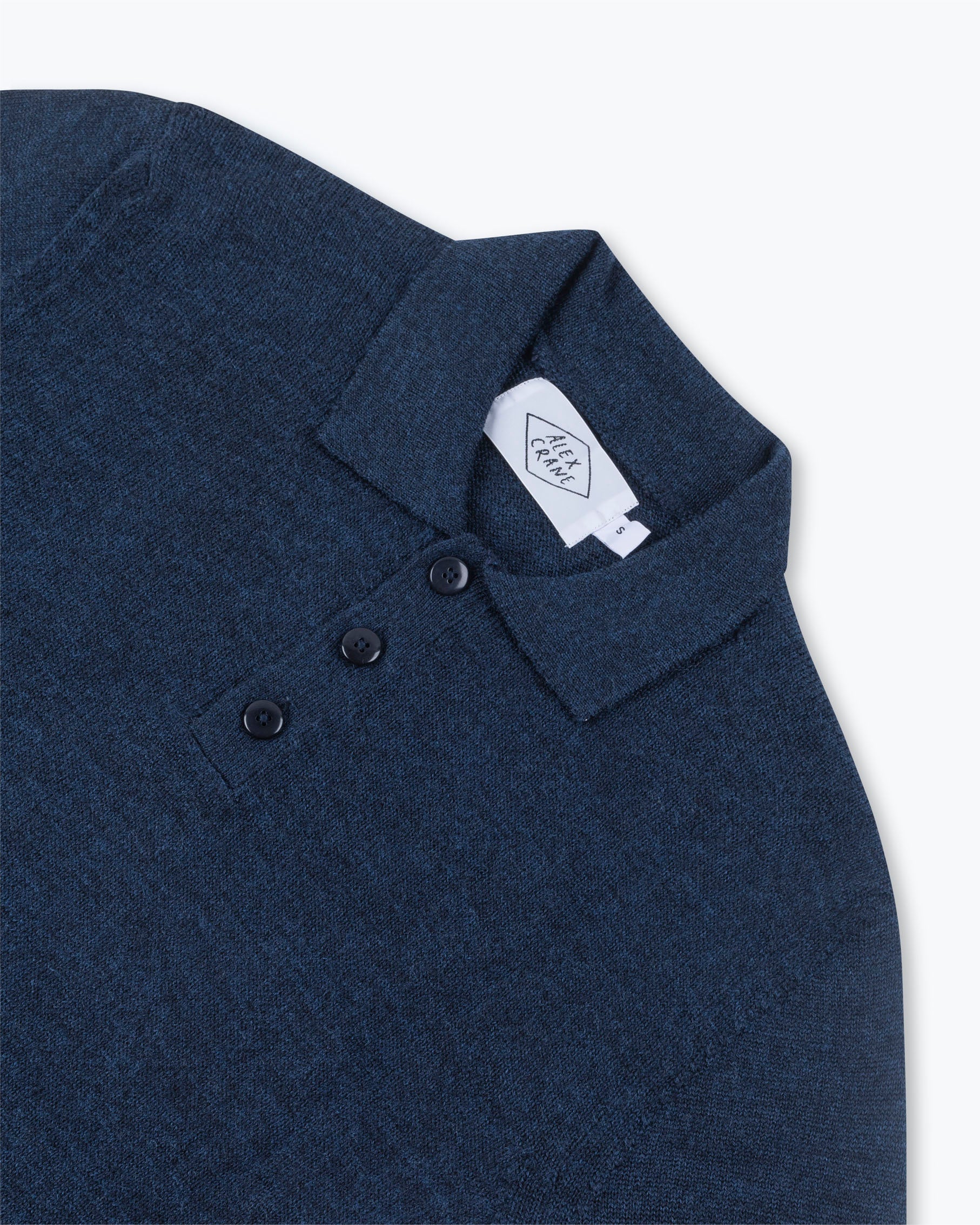 Achor Organic Merino Wool Long Sleeve Polo / Deep Blue Indigo