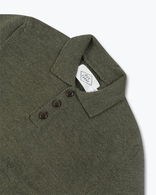 Achor Organic Merino Wool Long Sleeve Polo / Forest Green Pine