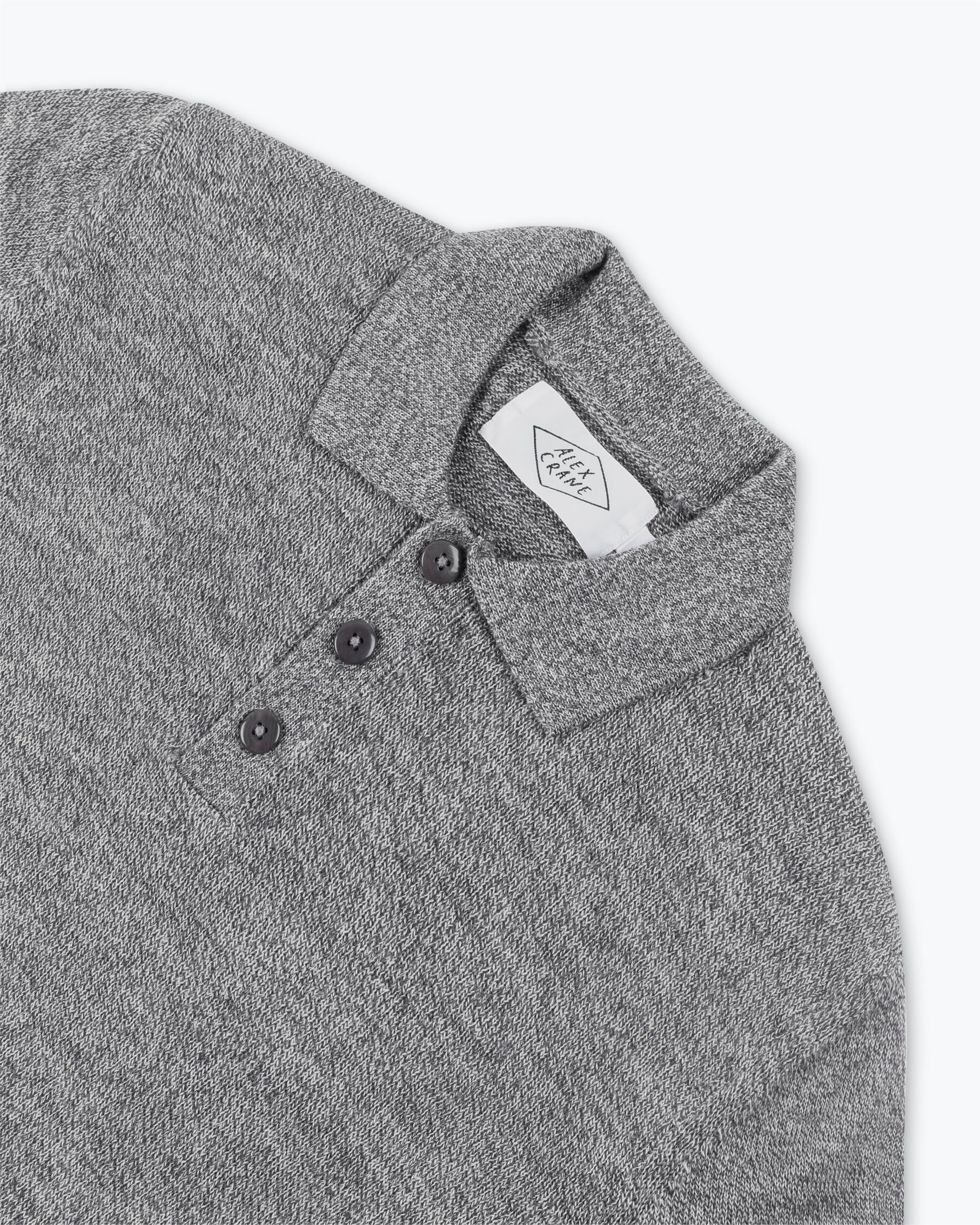 Achor Organic Merino Wool Long Sleeve Polo / Heather Grey Waterfall