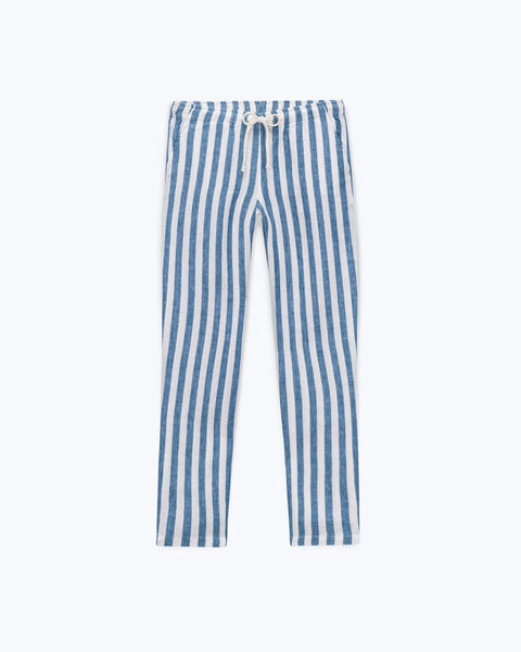 Bo Linen Drawstring Pants - Sustainable French Linen / Blue and