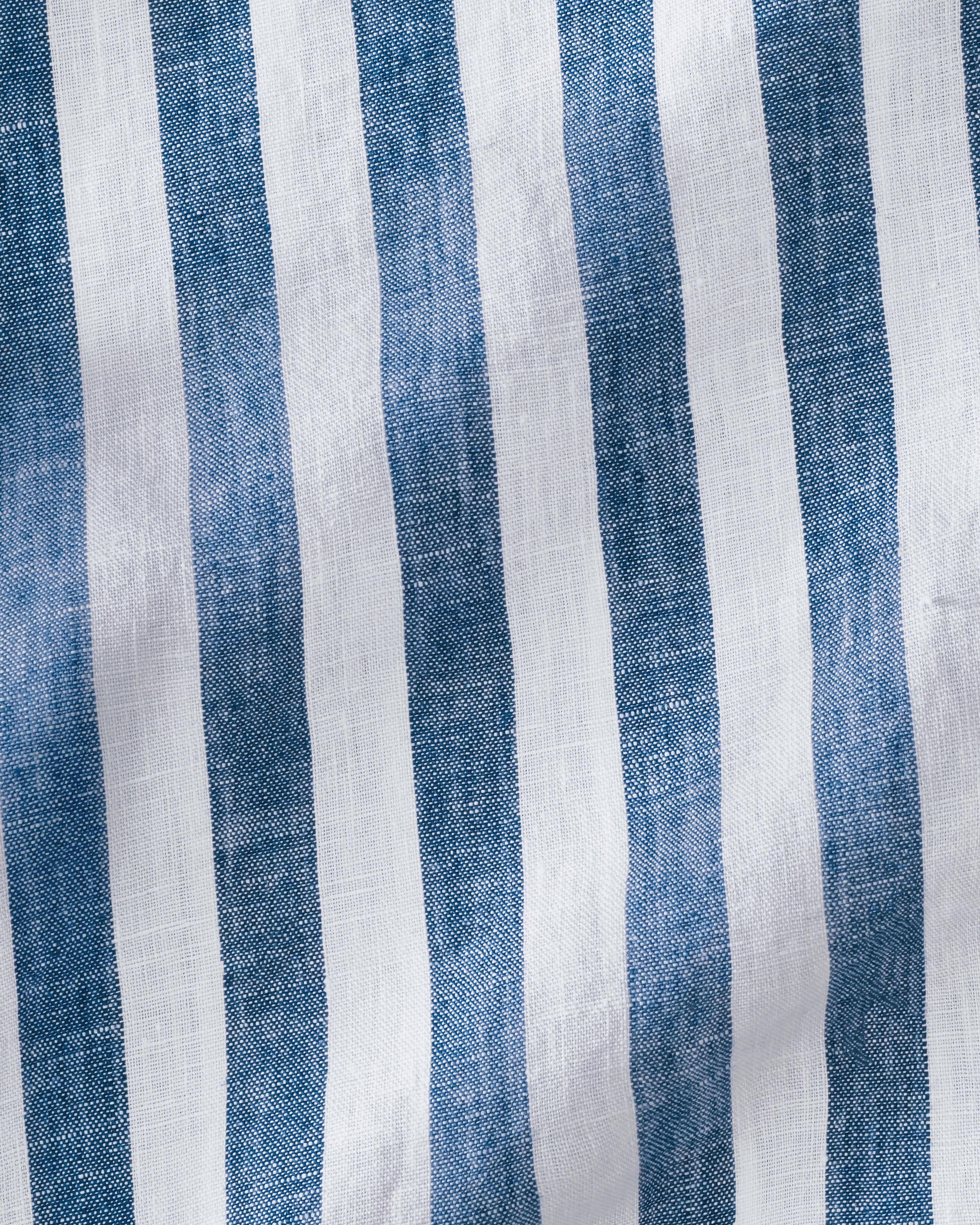 Bo Linen Drawstring Pants - Sustainable French Linen / Blue and White Thick Stripe Big Wave