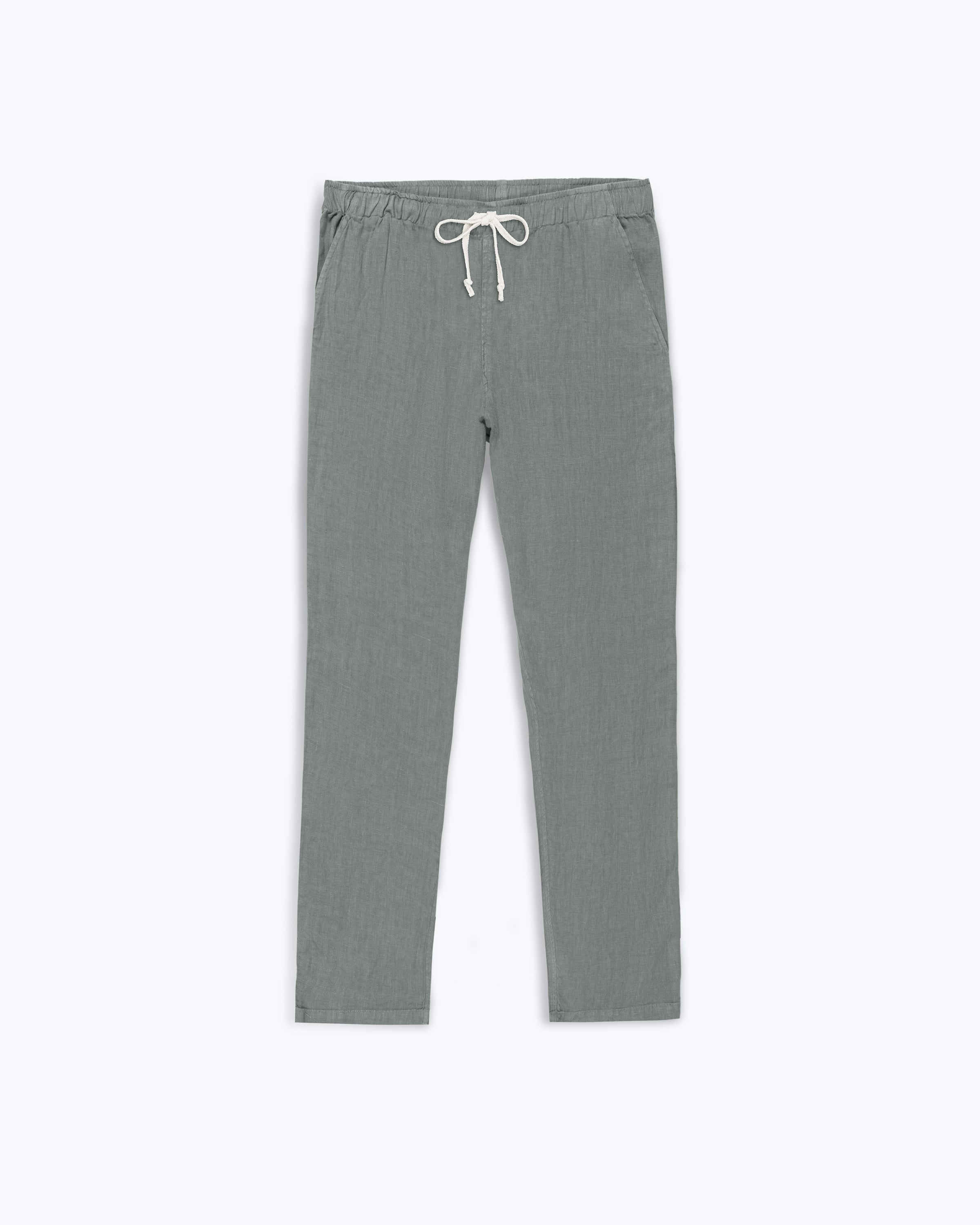 Bo Linen Drawstring Pants - Sustainable French Linen / Faded Green