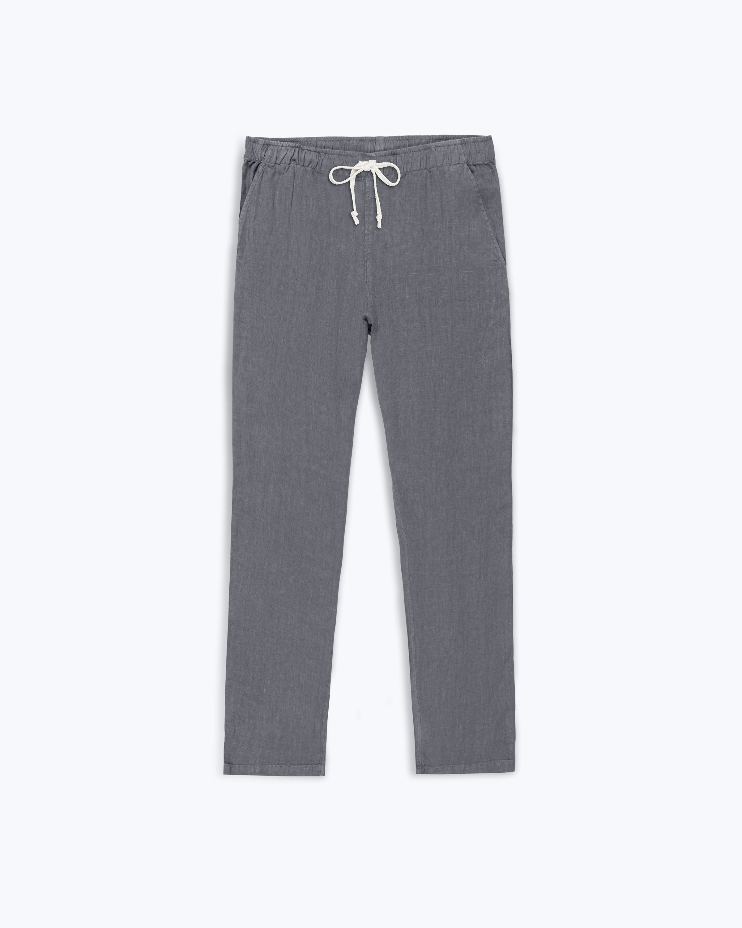 Bo Linen Drawstring Pants - Sustainable French Linen / Faded Grey Slate