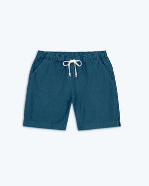 Bo Linen Drawstring Shorts - Sustainable French Linen / Dusk Blue