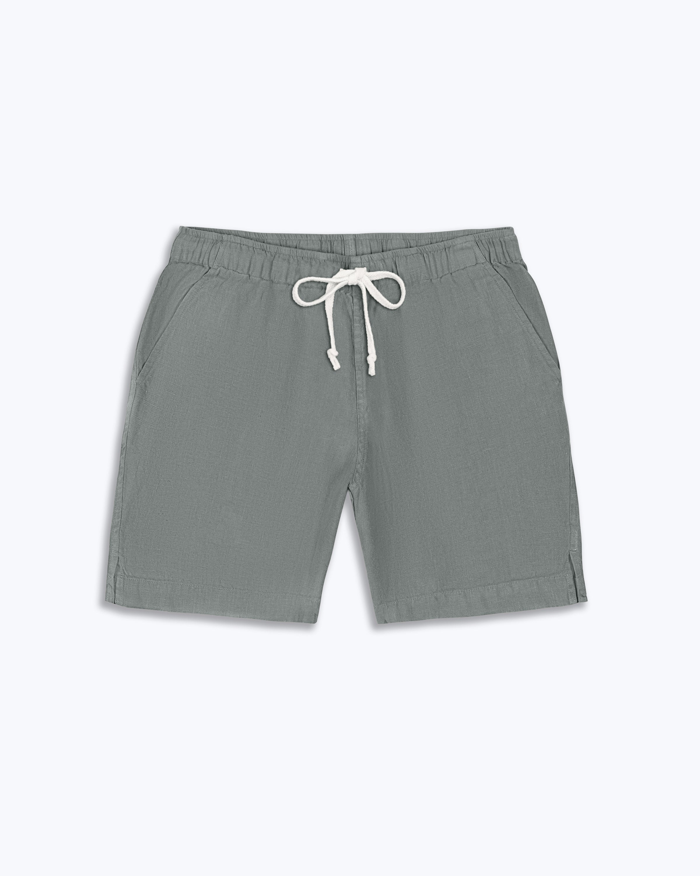 Bo Linen Drawstring Shorts - Sustainable French Linen / Faded Green Jade