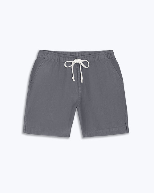 Bo Linen Drawstring Shorts - Sustainable French Linen / Faded Grey Slate