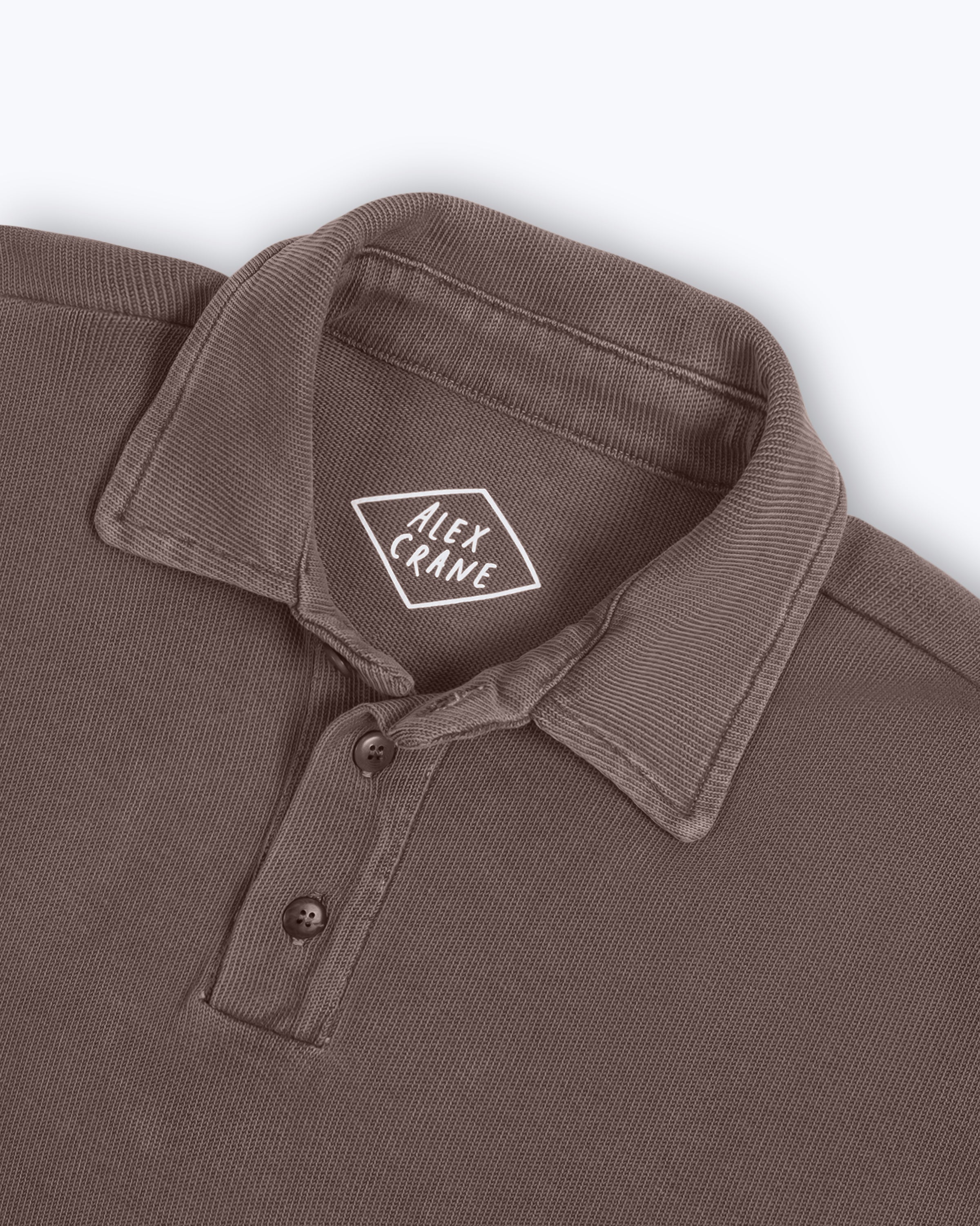 Caza Slubbly Organic Cotton Long Sleeve Polo / Faded Brown Coffee