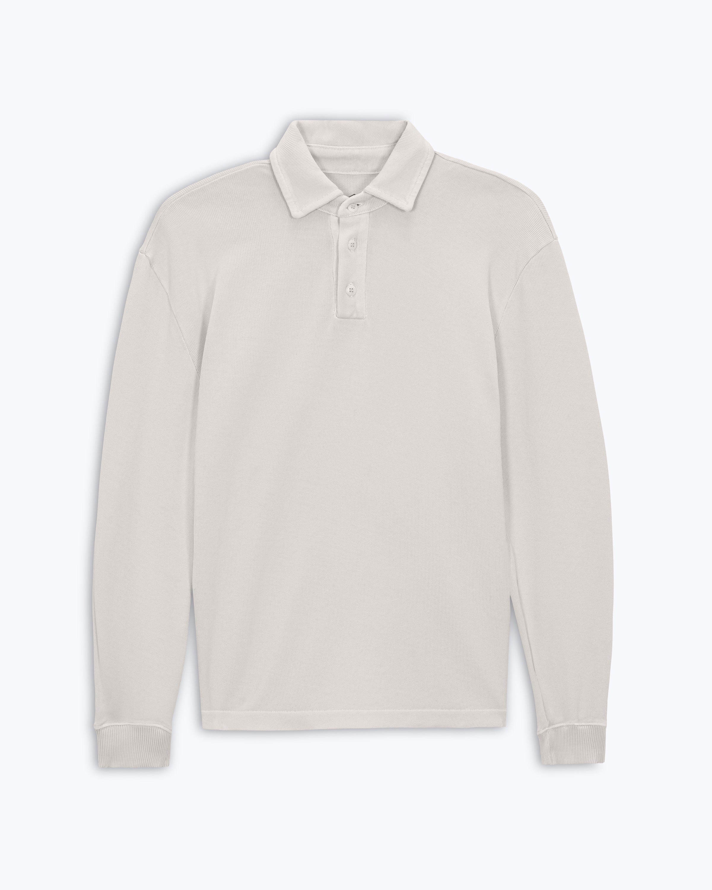 Caza Slubbly Organic Cotton Long Sleeve Polo / Cream Off White