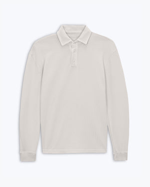 Caza Slubbly Organic Cotton Long Sleeve Polo / Cream Off White