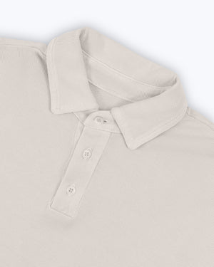 Caza Slubbly Organic Cotton Long Sleeve Polo / Cream Off White