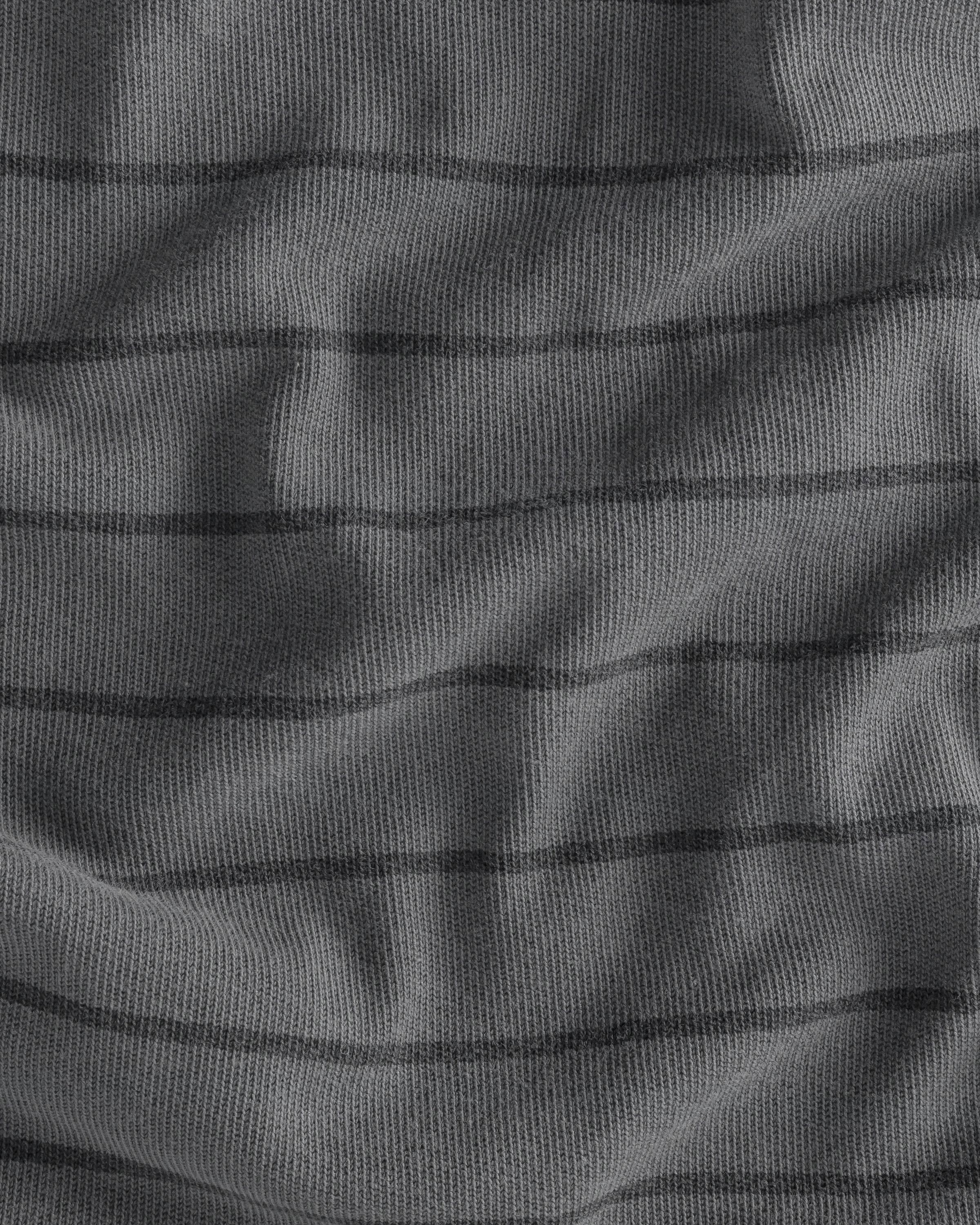 Caza Slubbly Organic Cotton Long Sleeve Polo / Striped Faded Grey and Dark Grey Slate Rio