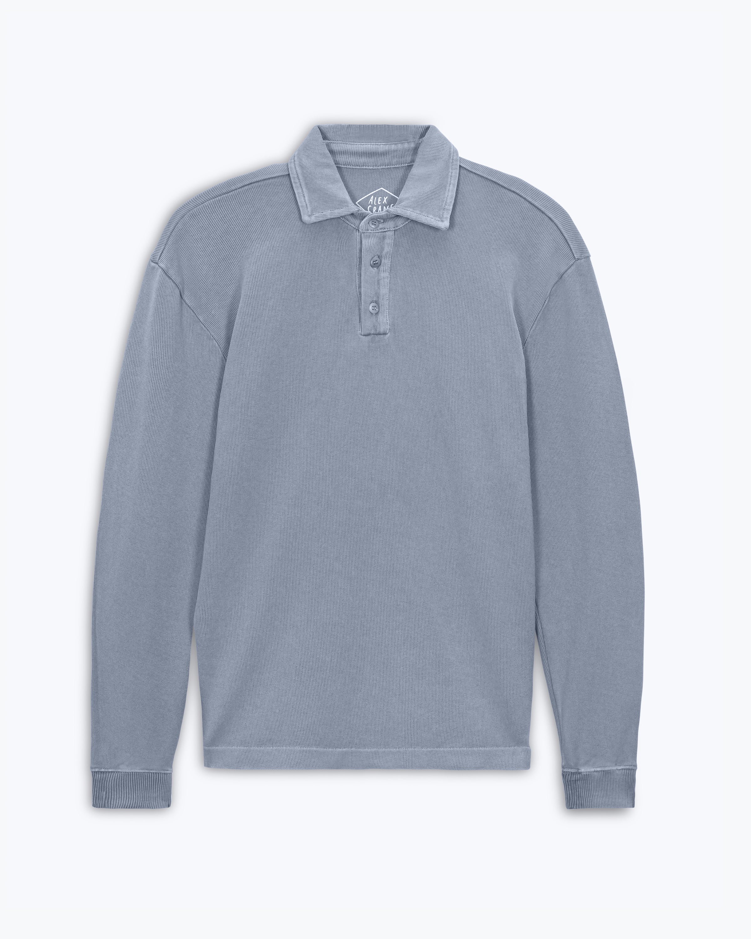 Caza Slubbly Organic Cotton Long Sleeve Polo / Faded Blue Wave