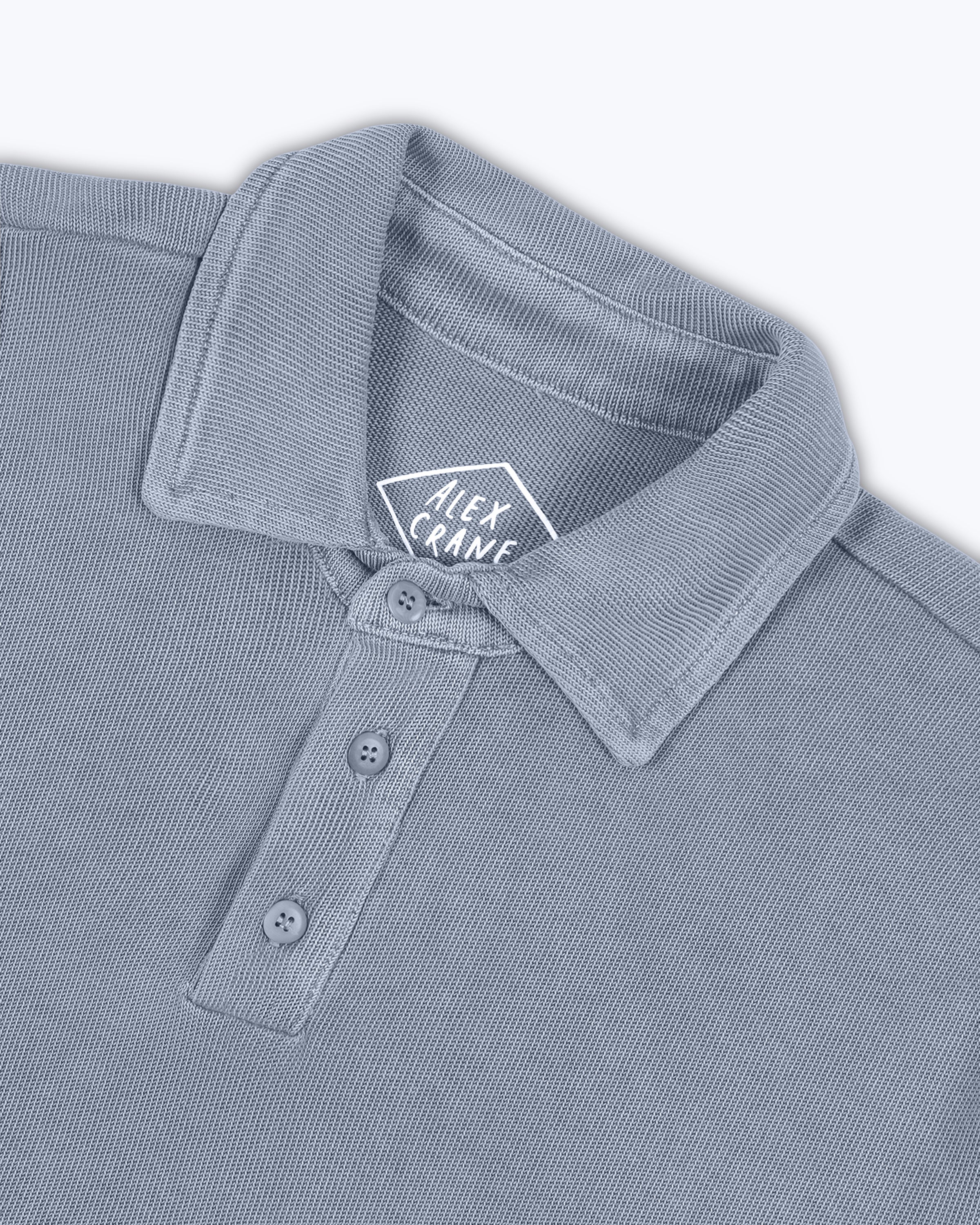Caza Slubbly Organic Cotton Long Sleeve Polo / Faded Blue Wave