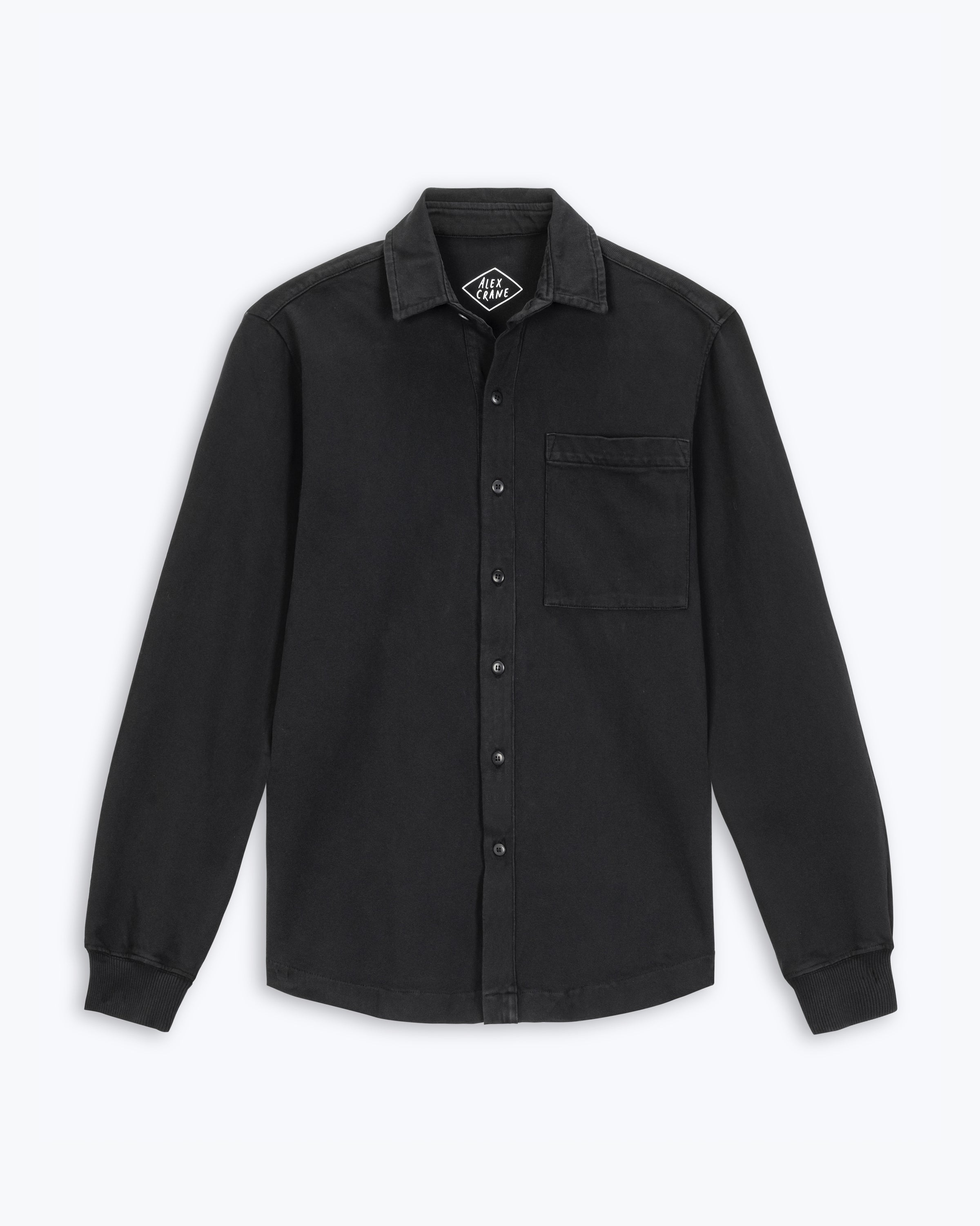 Caza Slubbly Organic Cotton Button Up Shirt / Black Night