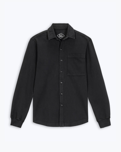 Caza Slubbly Organic Cotton Button Up Shirt / Black Night