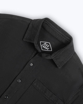 Caza Slubbly Organic Cotton Button Up Shirt / Black Night