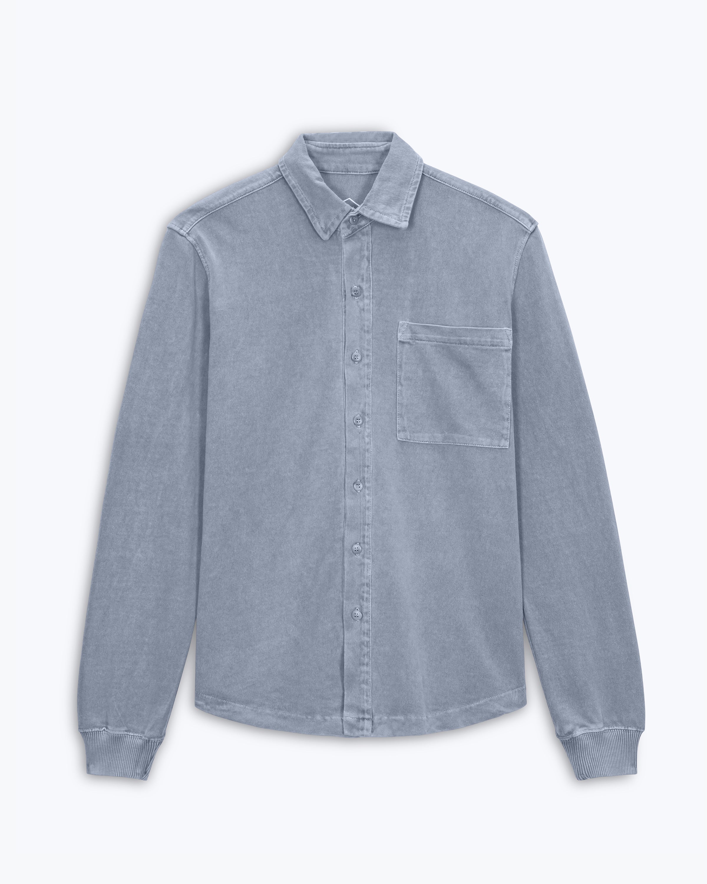 Caza Slubbly Organic Cotton Button Up Shirt / Faded Blue Wave