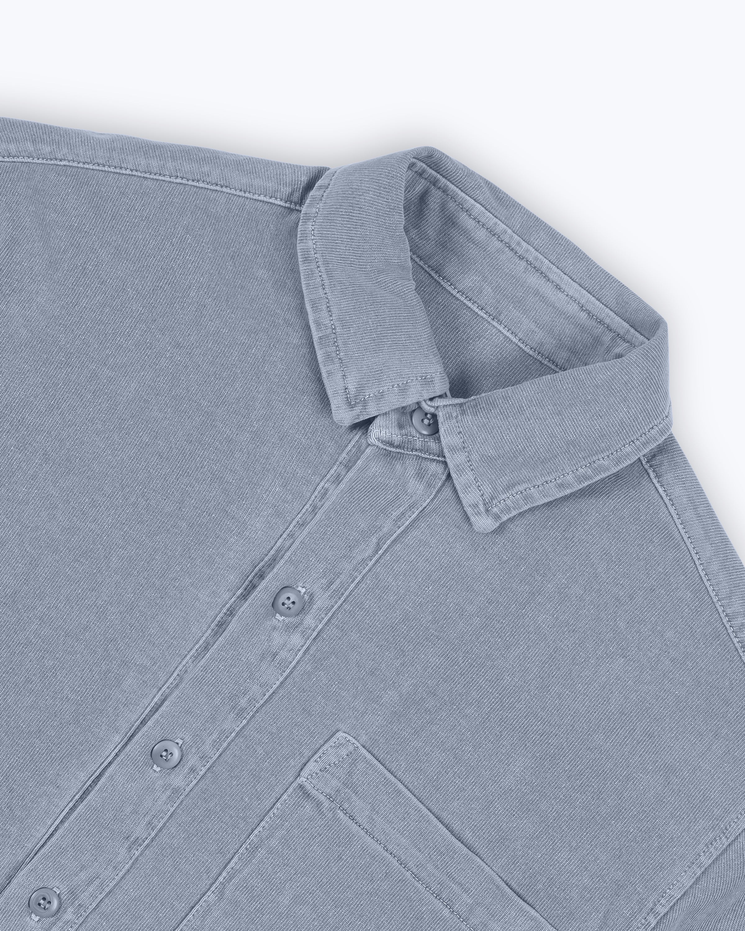 Caza Slubbly Organic Cotton Button Up Shirt / Faded Blue Wave