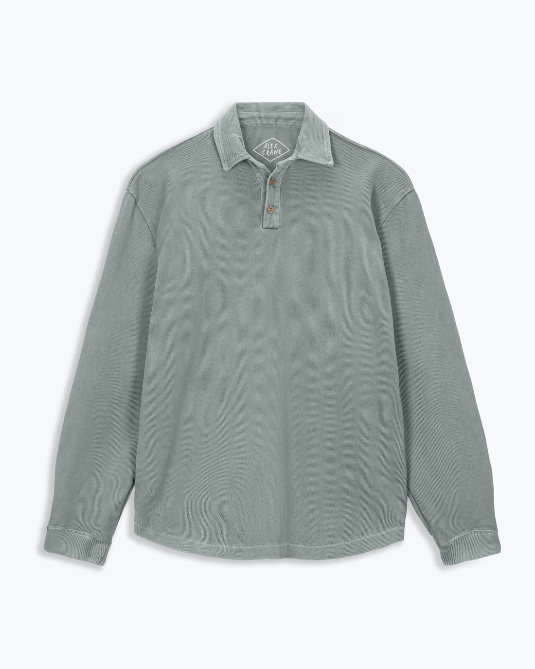 Caza Slubbly Organic Cotton Long Sleeve Polo / Faded Green