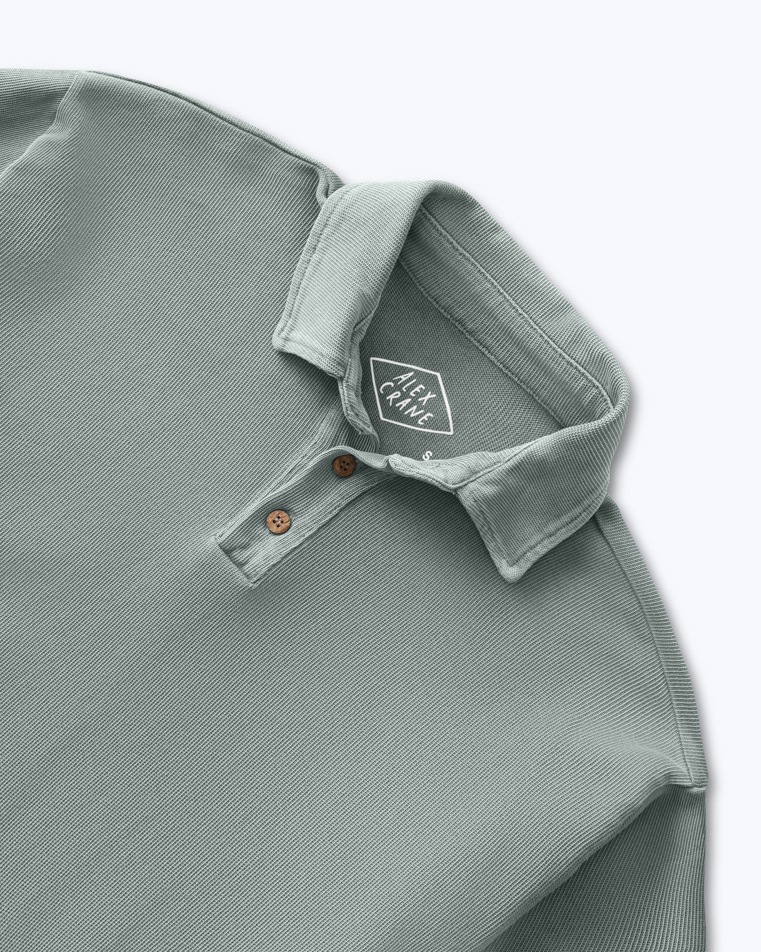 Caza Slubbly Organic Cotton Long Sleeve Polo / Faded Green