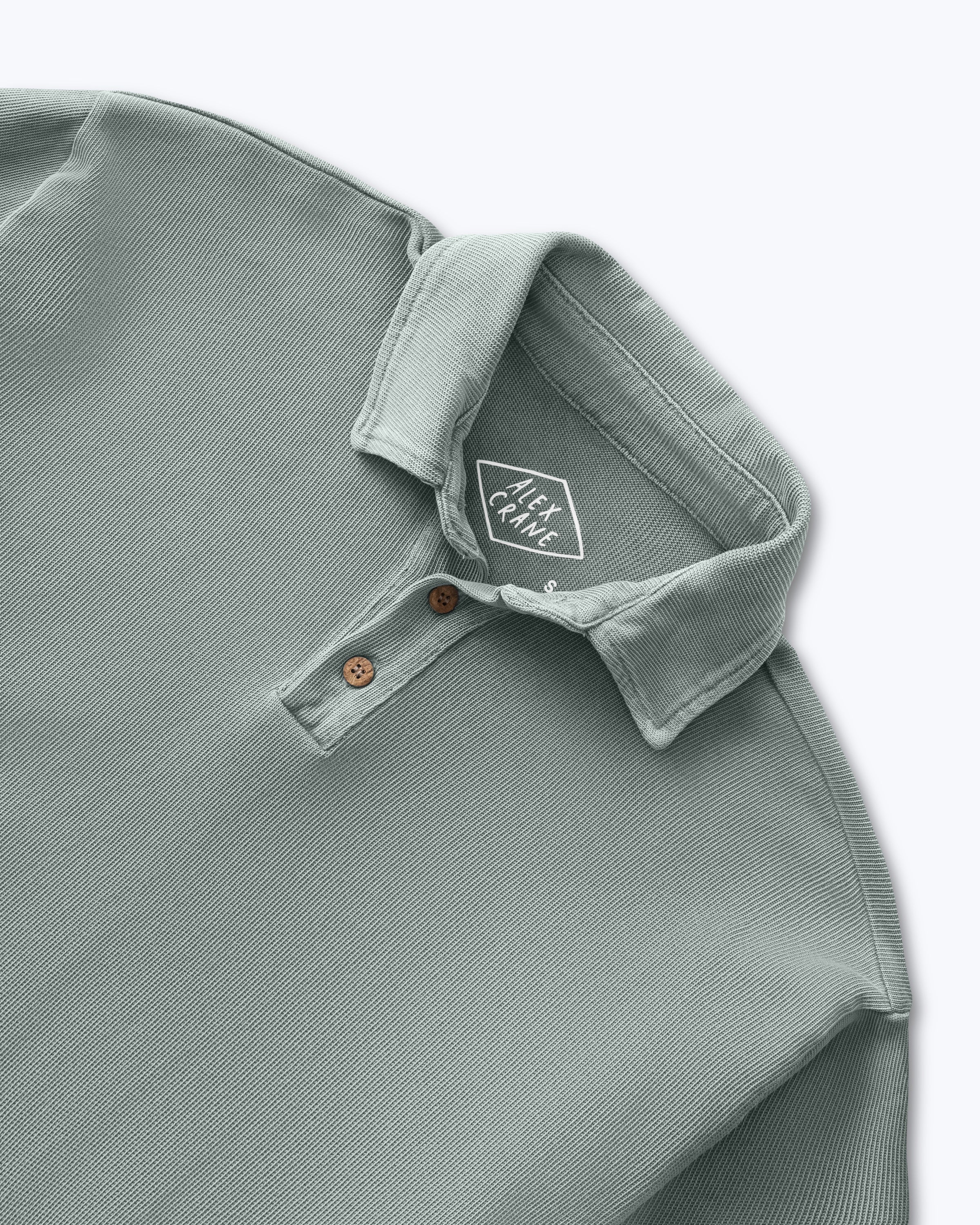 Caza Slubbly Organic Cotton Long Sleeve Polo / Faded Green