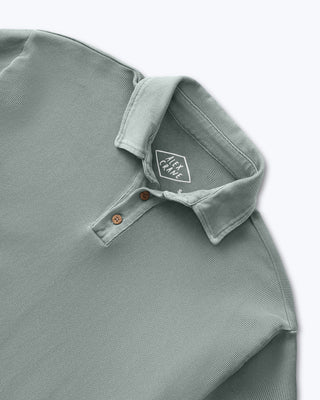 Caza Slubbly Organic Cotton Long Sleeve Polo / Faded Green