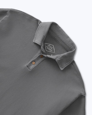 Caza Slubbly Organic Cotton Long Sleeve Polo / Faded Grey Slate