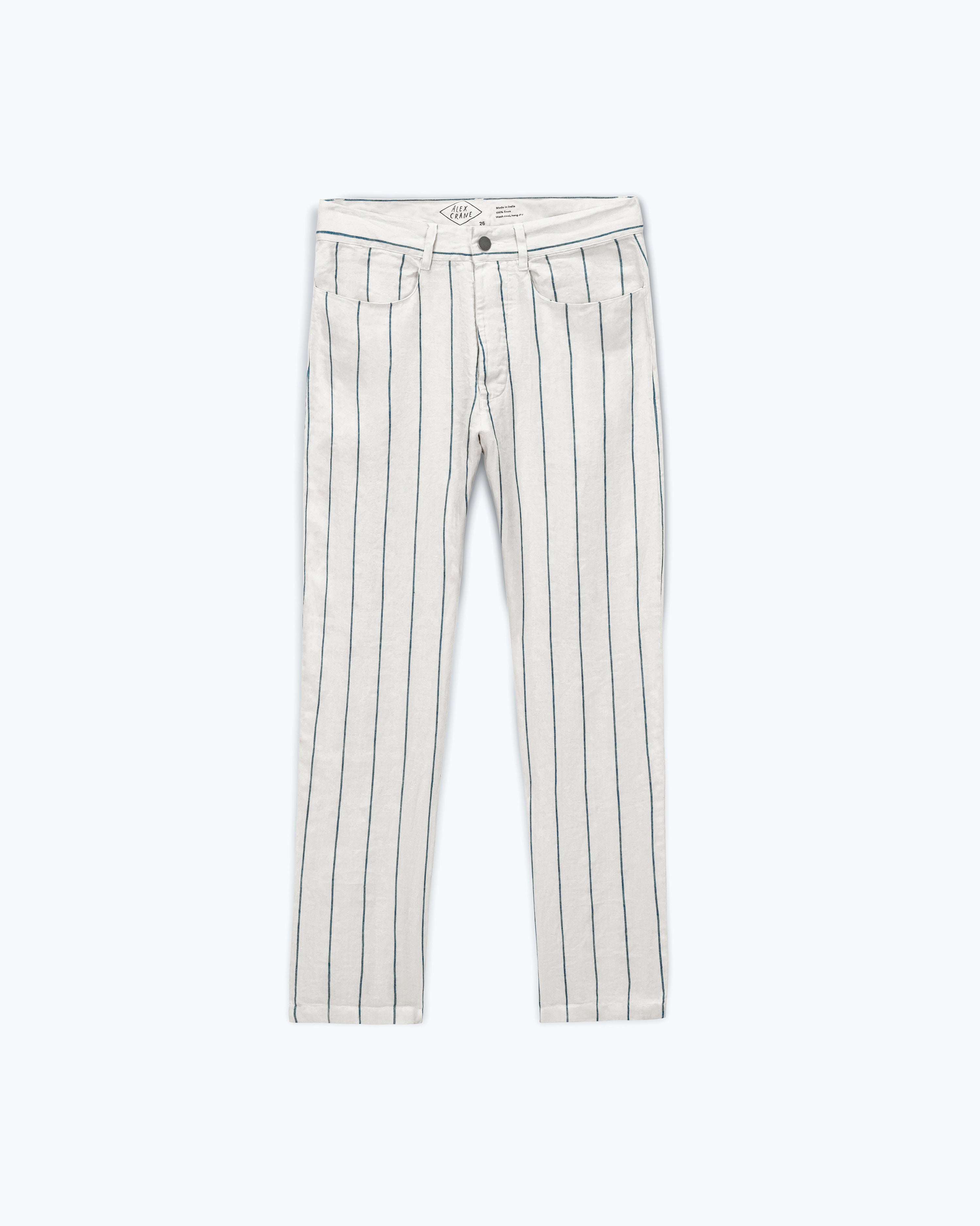 Cham Linen Pants - Sustainable French Linen / Natural and Blue Stripe Rio