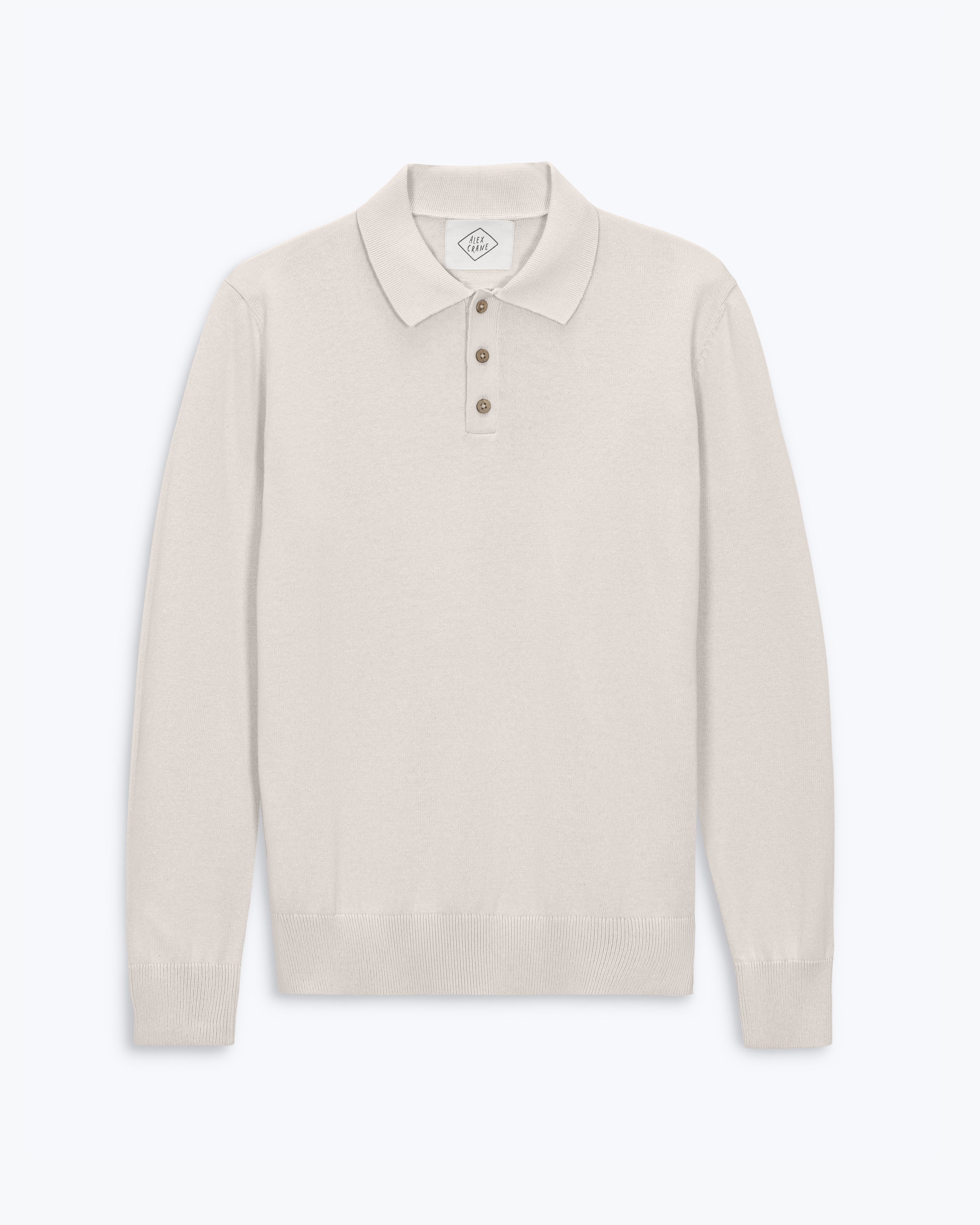 Feather Organic Cotton Knit Long Sleeve Polo / Cream Off White