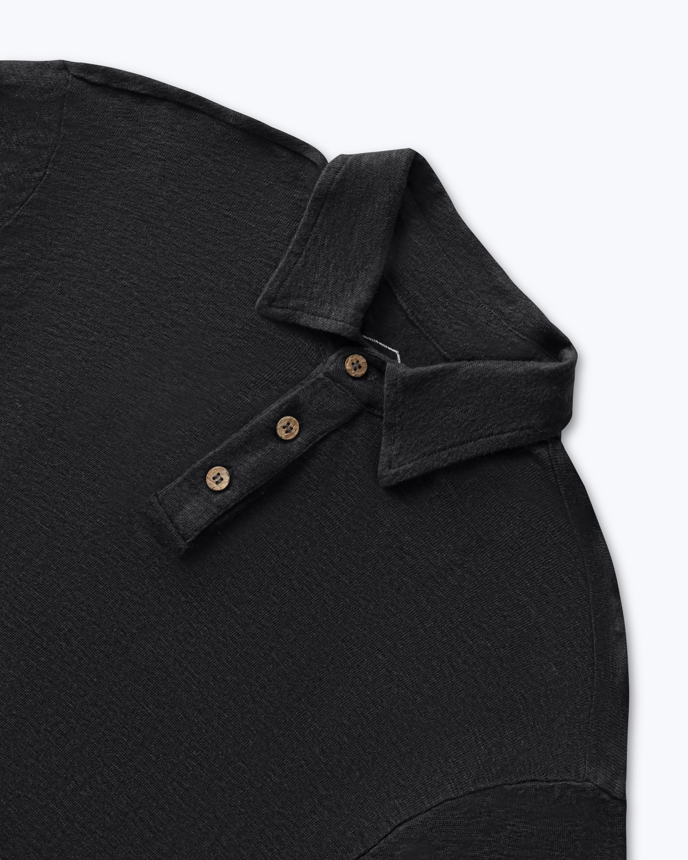 Knit Polo Linen Short Sleeve Polo - Sustainable French Linen / Black Night