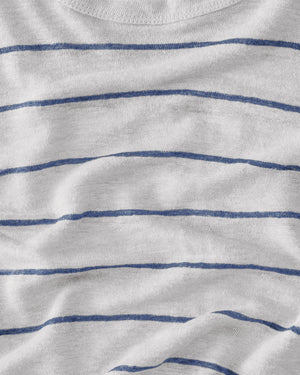 Sun Knit Linen T-Shirt - Sustainable French Linen / Natural and Blue Stripe Rio