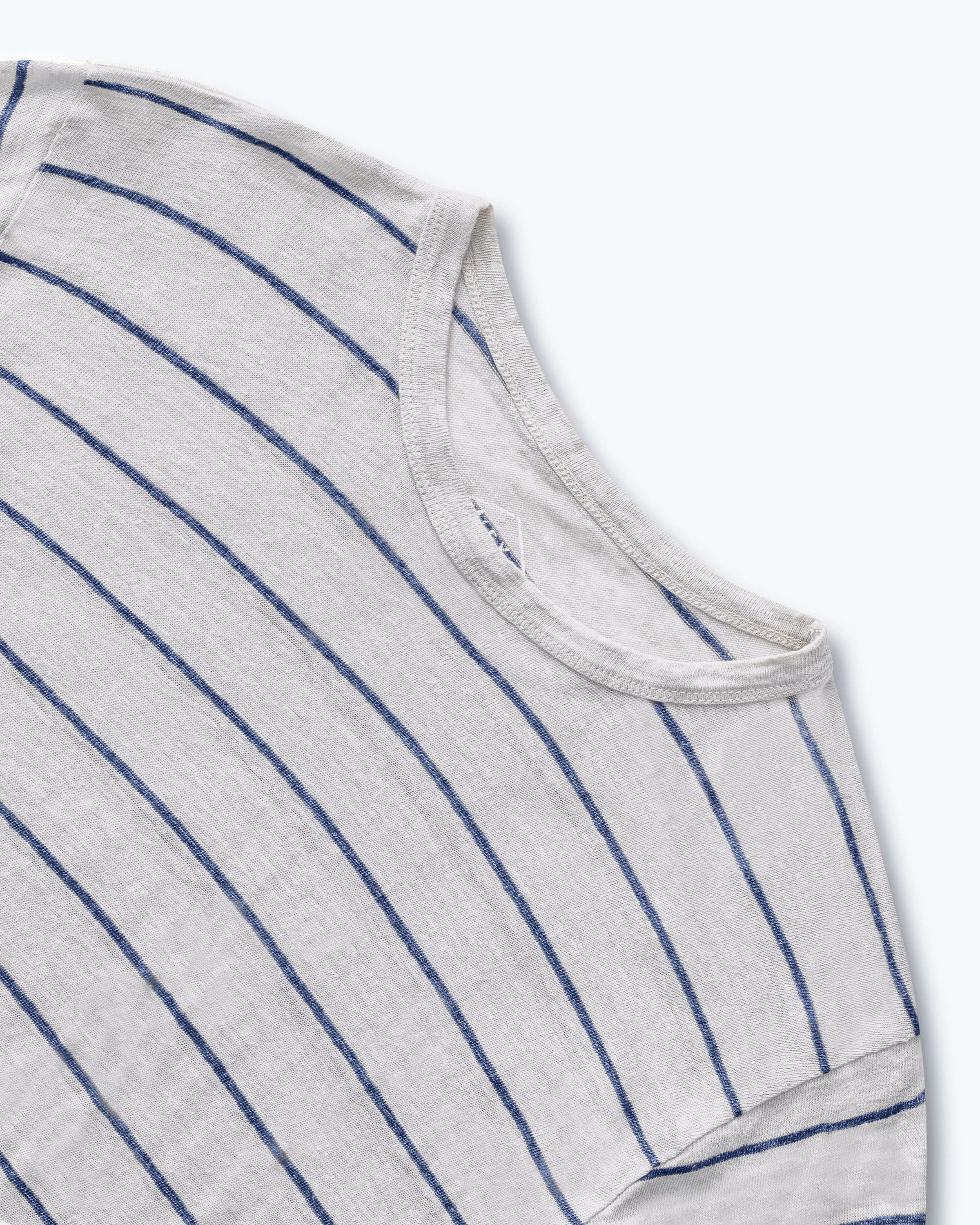 Sun Knit Linen T-Shirt - Sustainable French Linen / Natural and Blue Stripe Rio