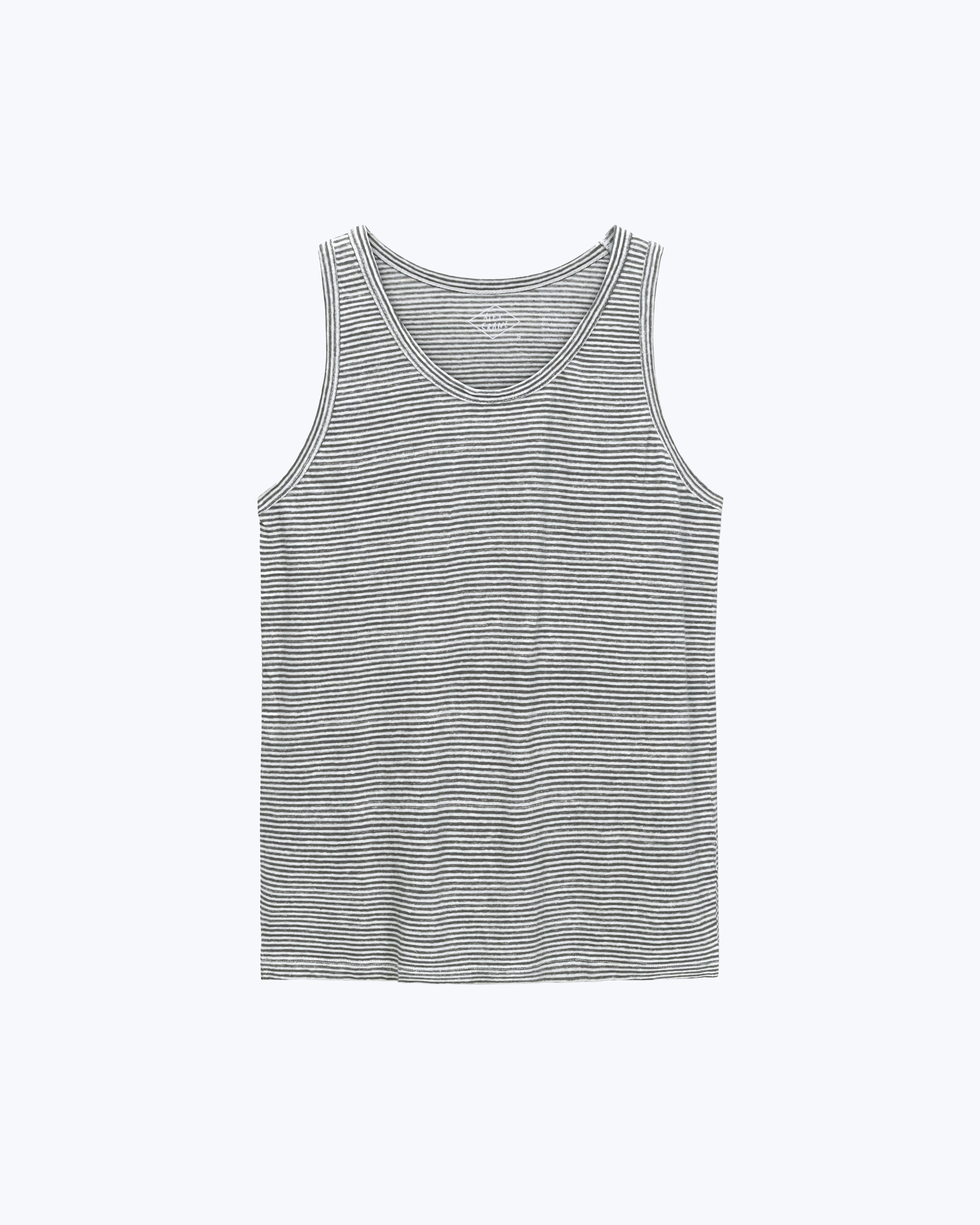 Tank Knit Linen Tank Top - Sustainable French Linen / Blue and White Stripe Lines