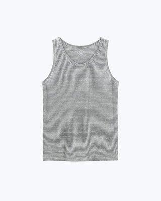 Tank Knit Linen Tank Top - Sustainable French Linen / Blue and White Stripe Lines