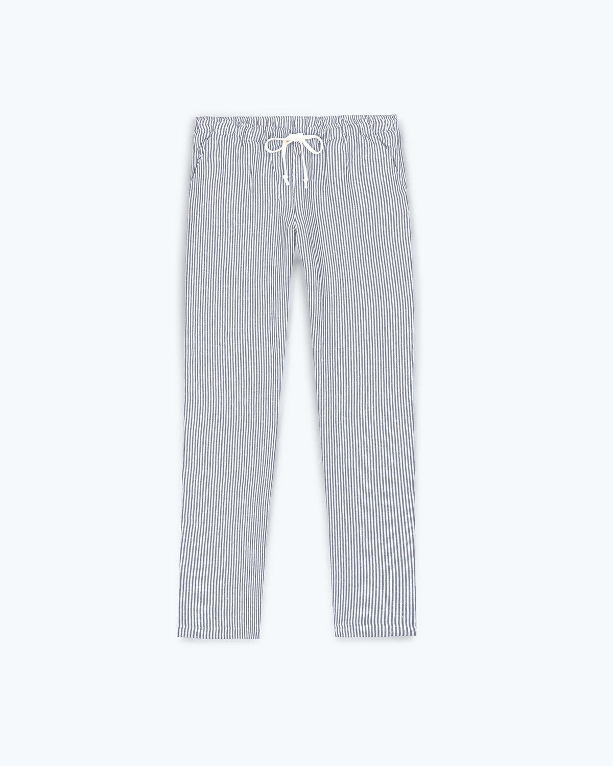 Bo Linen Drawstring Pants - Sustainable French Linen / Blue and White ...