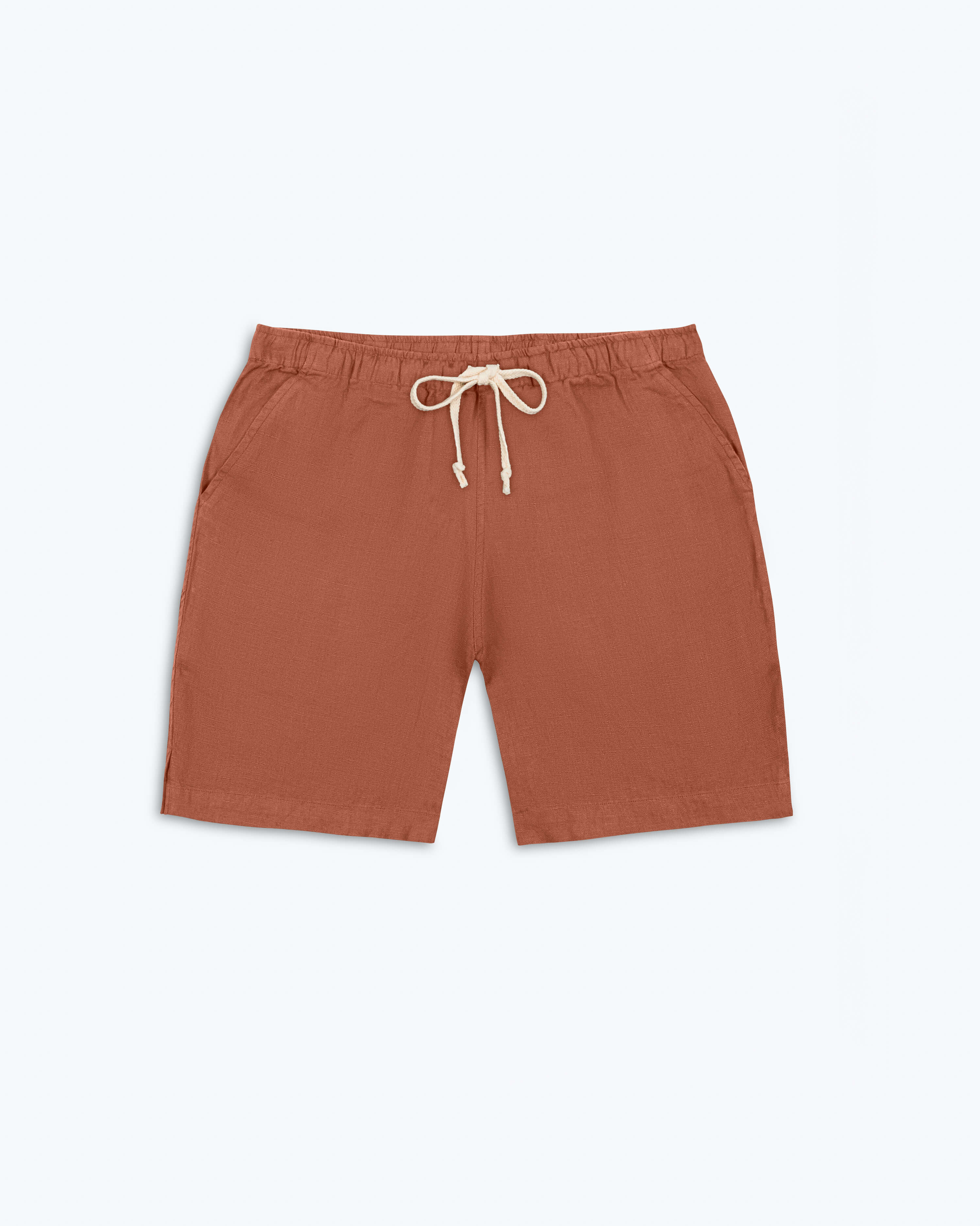 Bo Linen Drawstring Shorts - Sustainable French Linen / Faded Red Sequoia