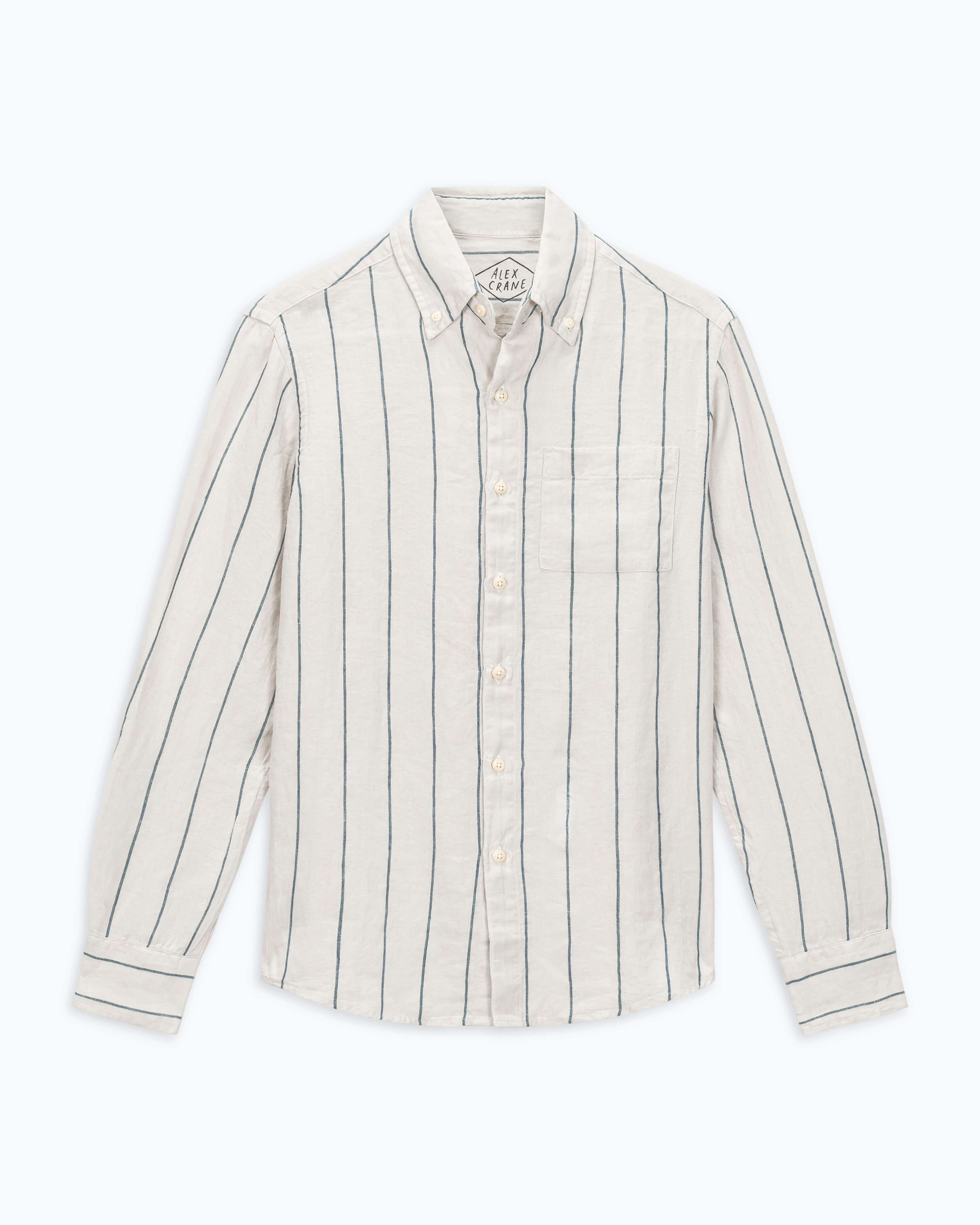 Playa Linen Button-Down Shirt - Sustainable French Linen / Natural and Blue Stripe Rio