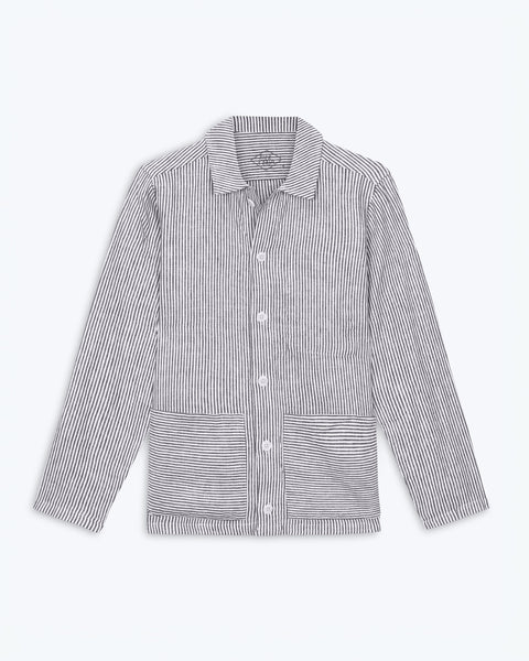 Kite Linen Chore Coat - Sustainable French Linen / Blue and White
