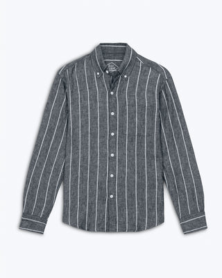 Playa Linen Button-Down Shirt - Sustainable French Linen / Chalk Stripe