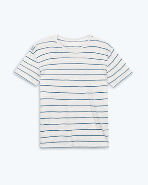 Sun Knit Linen T-Shirt - Sustainable French Linen / Natural and Blue Stripe Rio
