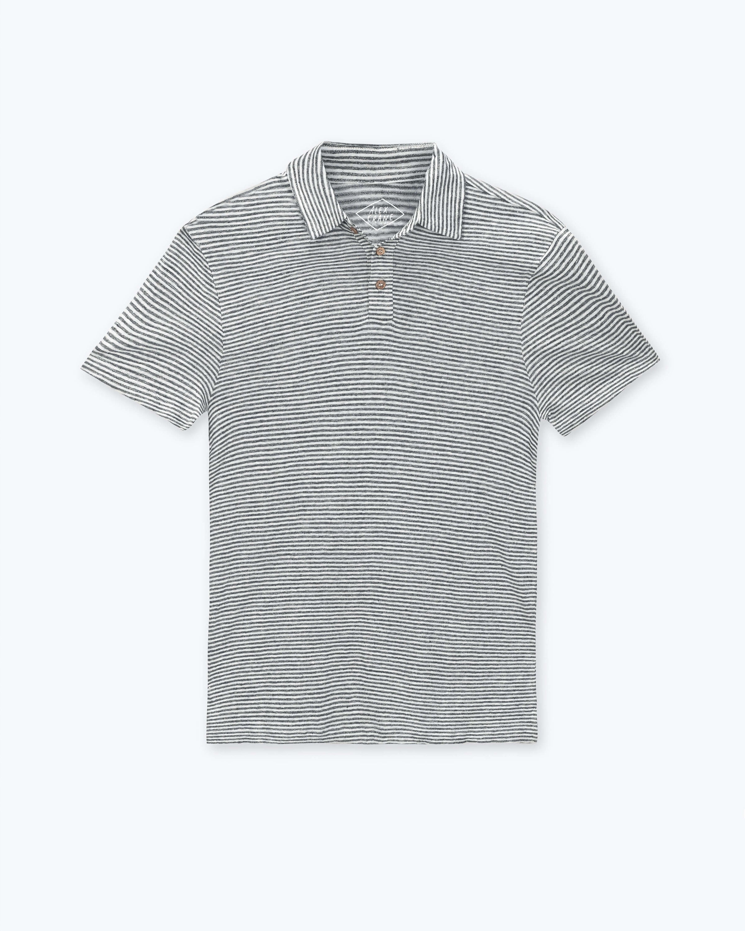 Knit Polo Linen Short Sleeve Polo - Sustainable French Linen / Blue and White Stripe Lines