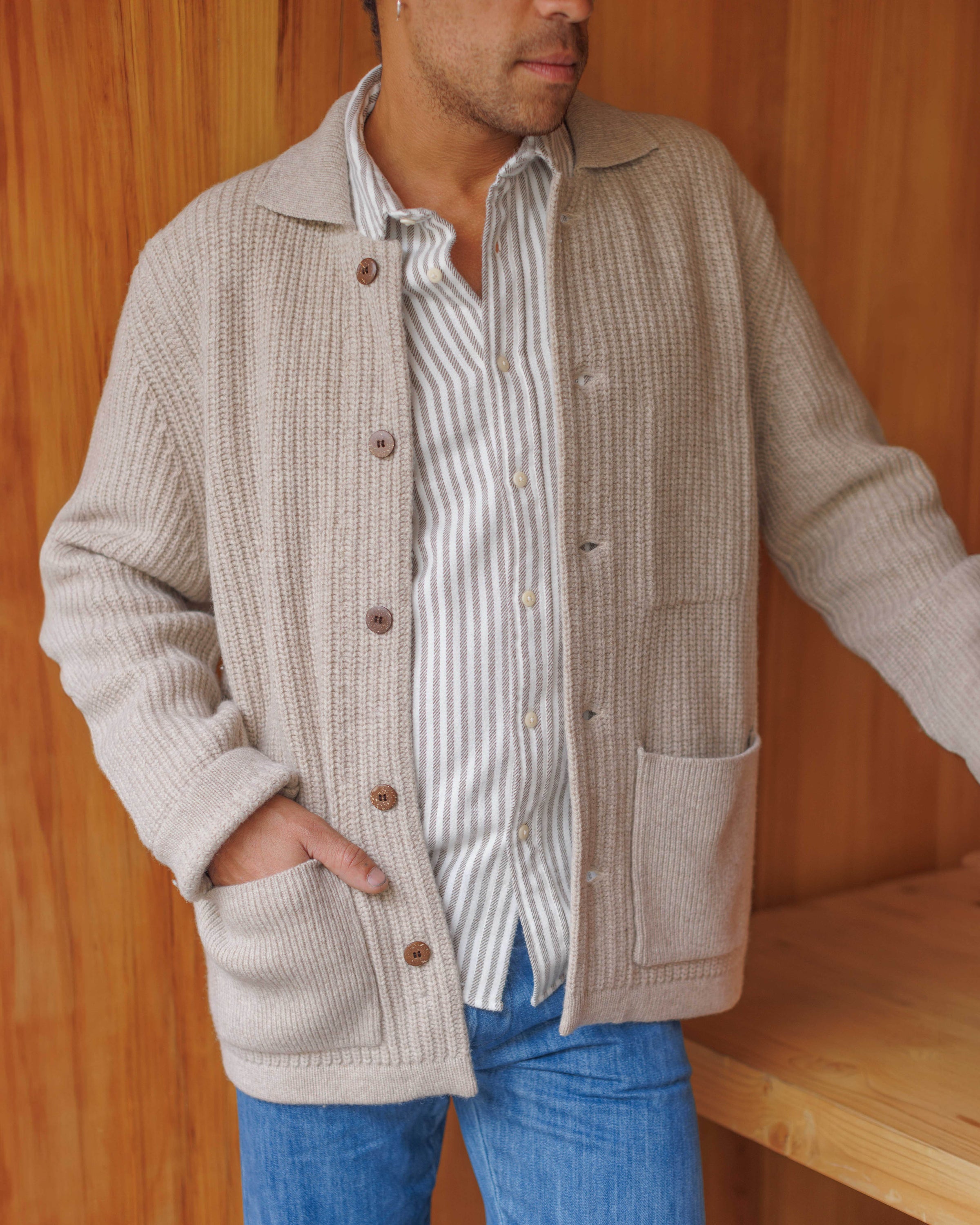 Knit Kite Heavyweight Merino Wool Jacket / Natural Bone