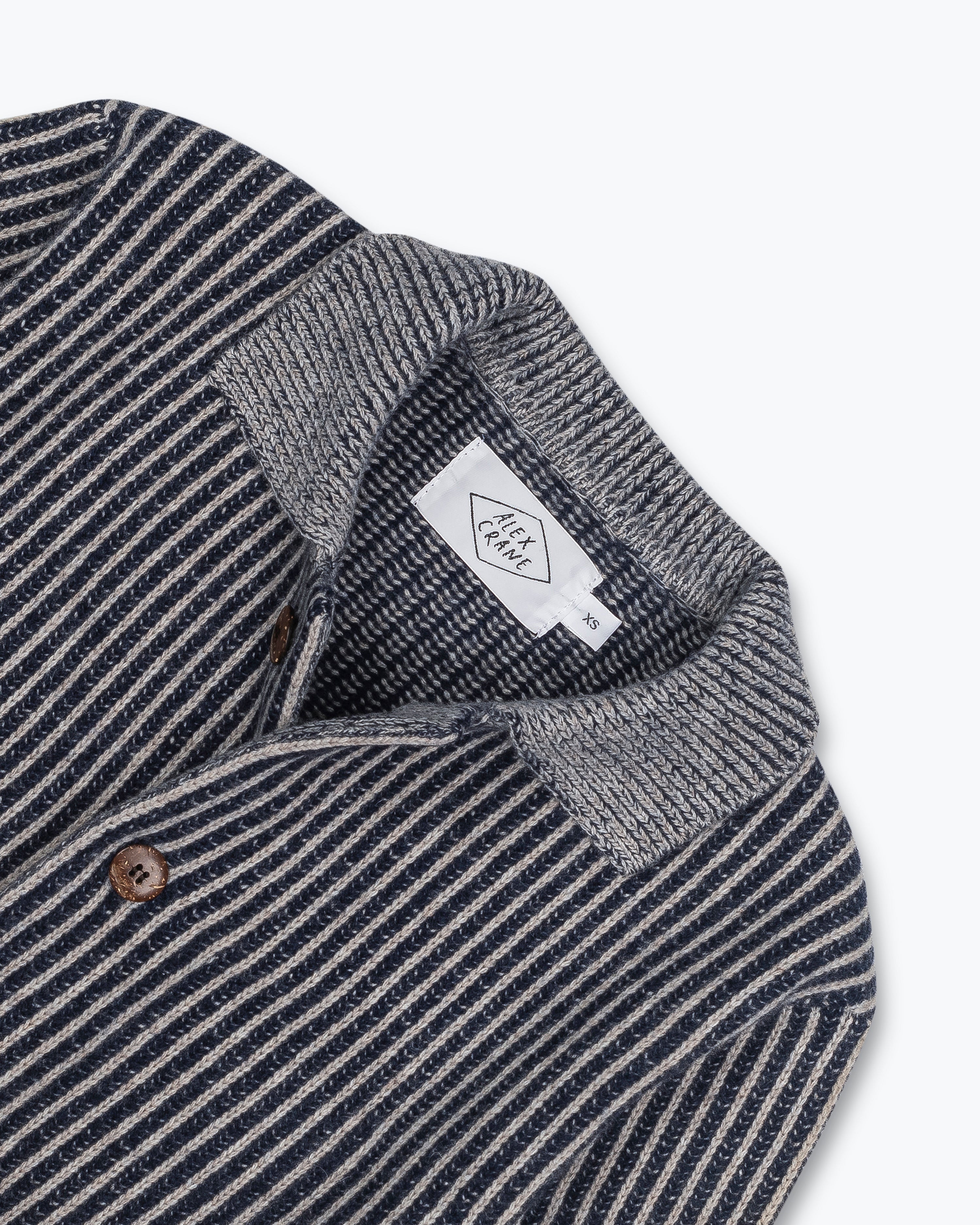 Knit Kite Heavyweight Merino Wool Jacket / Blue and White Stripe