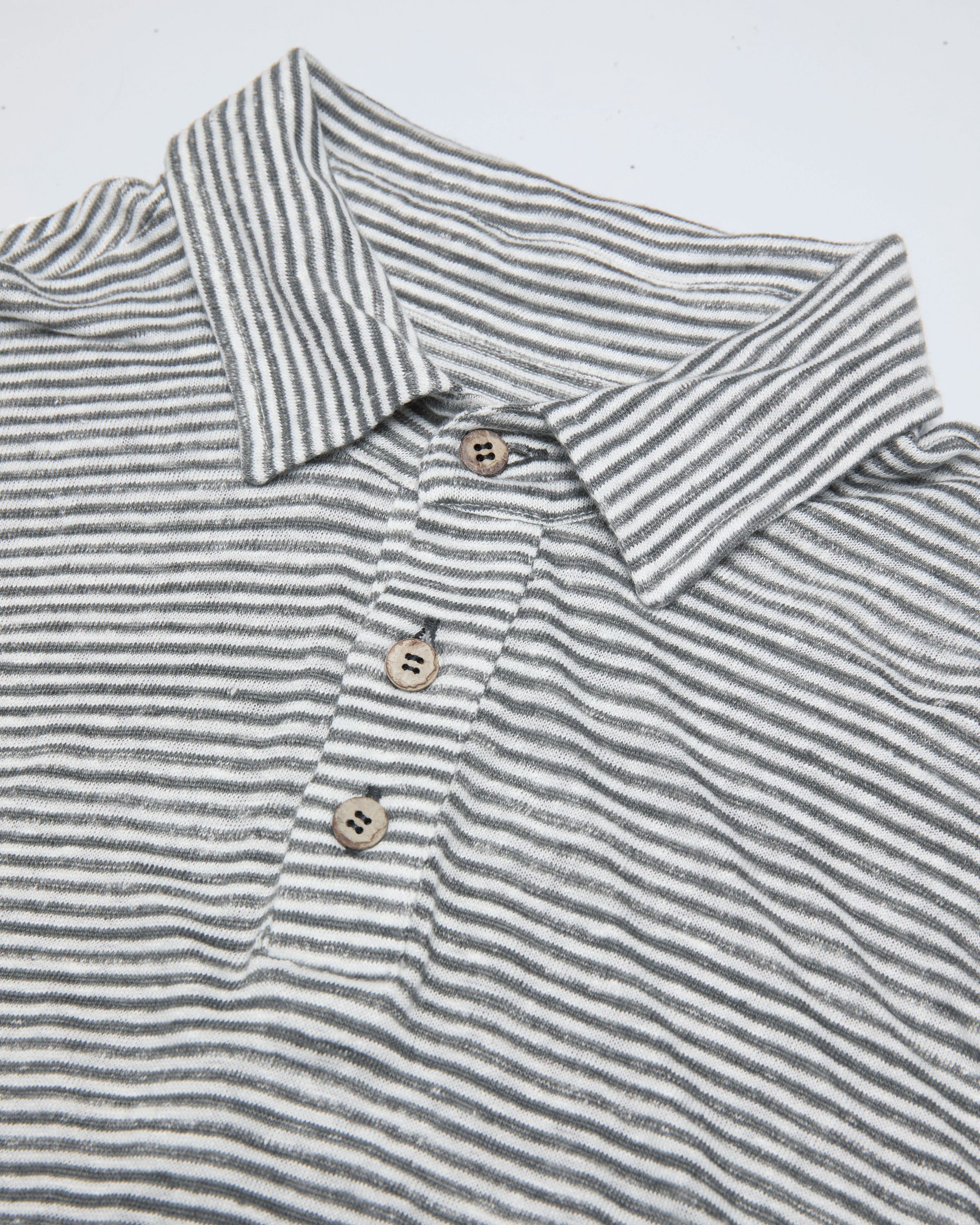 Knit Polo Linen Short Sleeve Polo - Sustainable French Linen / Blue and White Stripe Lines