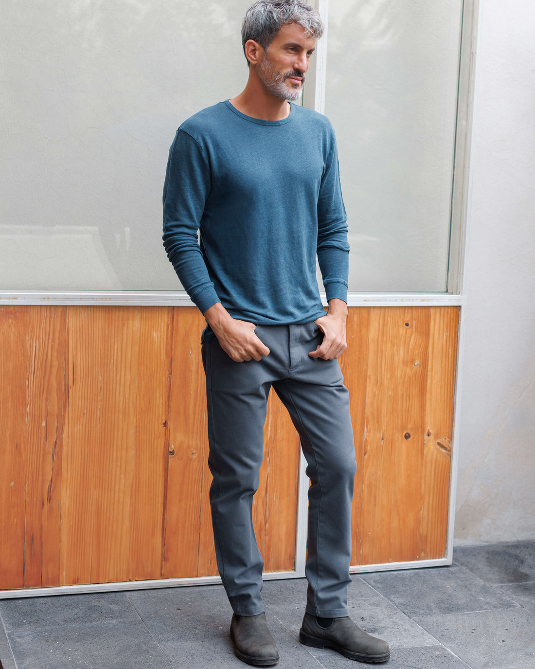 Sun Knit Linen Long Sleeve T-Shirt - Sustainable French Linen / Dusk Blue