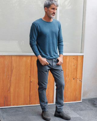Sun Knit Linen Long Sleeve T-Shirt - Sustainable French Linen / Dusk Blue